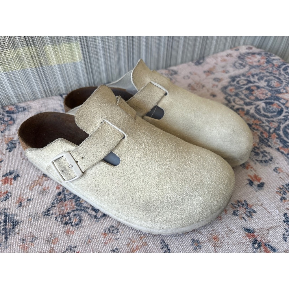 Birkenstock 37 W Boston Clogs Suede Sand Beige Taupe Soft Footbed